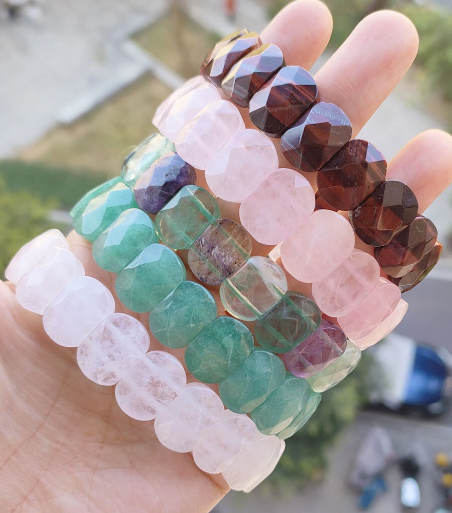 5pcs Flourite Vary Gems Oval faceted Bracelet Chakra Reiki Healing Amulet