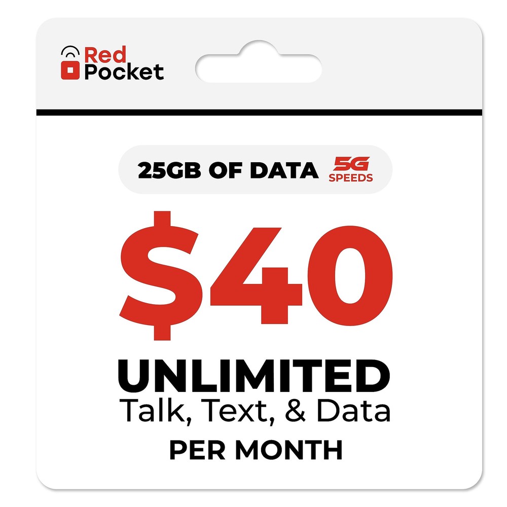 RedPocket Mobile $40/Month Phone Plan, Free SIM Card for Verizon Wireless-Com...