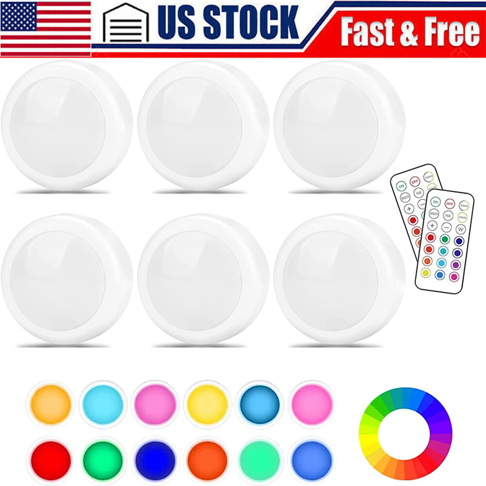 6X RGB Wireless LED Puck Lights Closet Lights Under Cabinet Lighting With Remote