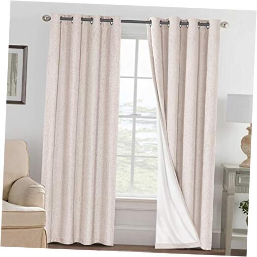 84-Inch Natural Linen Blackout Curtains 52W x 84L 100% Light Blocking