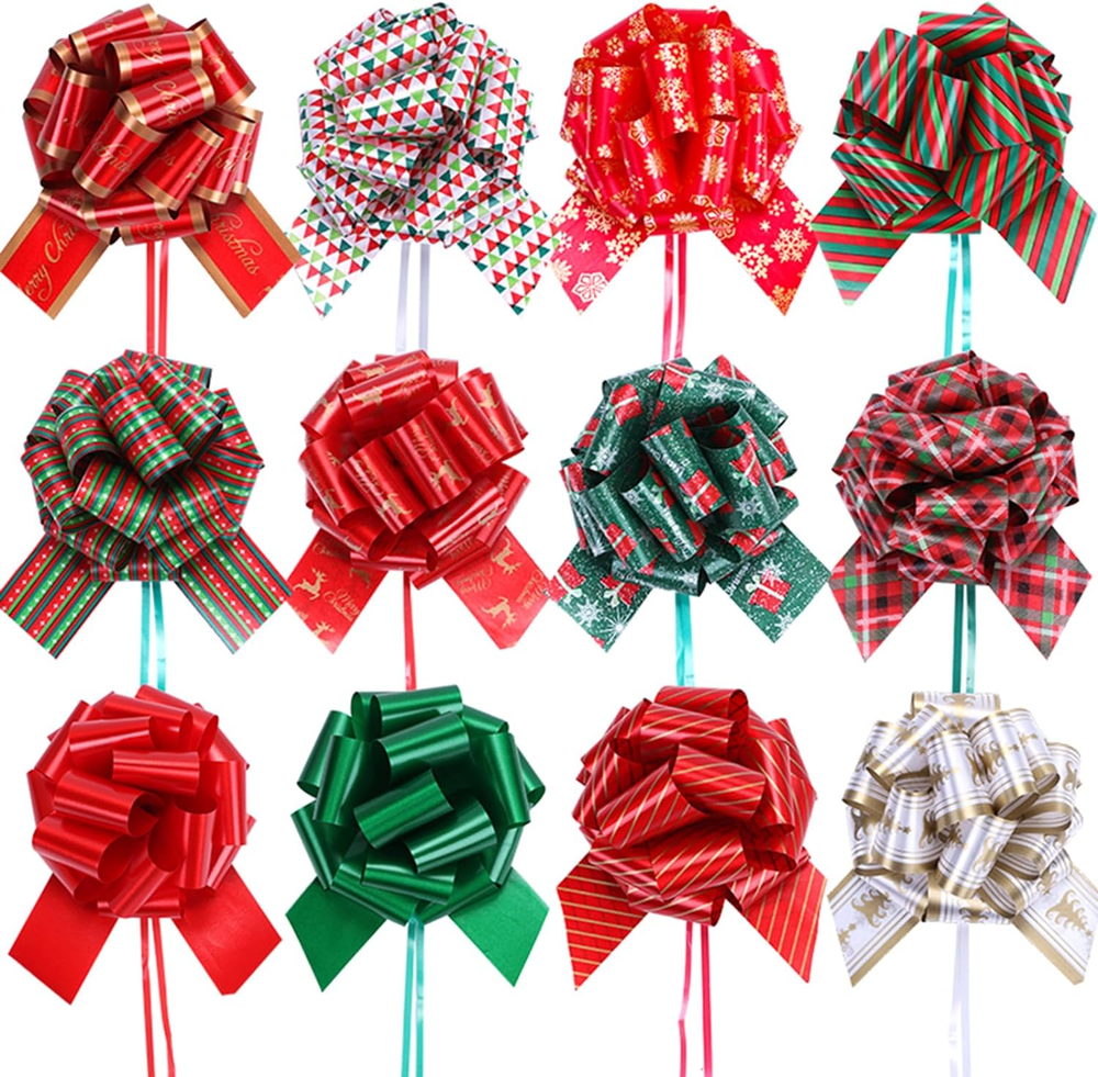 12PC Christmas Gift Wrap Bow With Ribbon 5Inch For Xmas Wrapping Christmas Decor