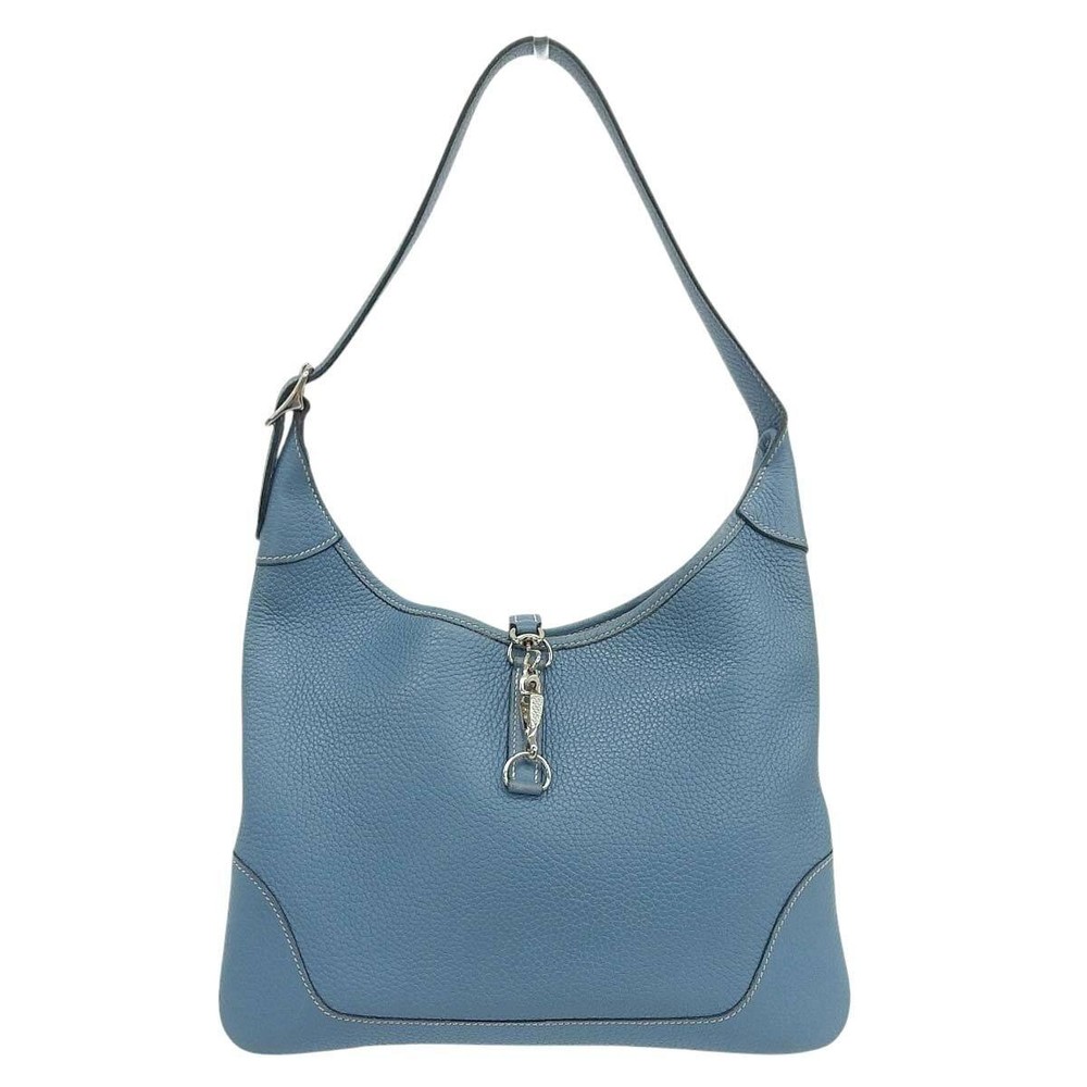 Hermes Trim 31 One Shoulder Bag Taurillon Leather Blue Jean Silver Hd H Engraved
