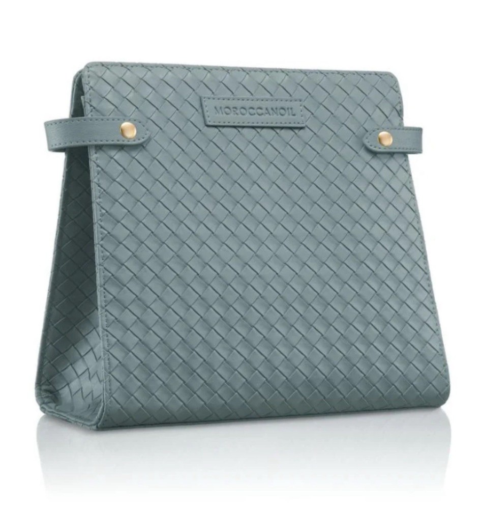 Moroccan Oil Blue-Gray Weave Cosmetic Makeup Toiletry Travel Zipper Bag NEW