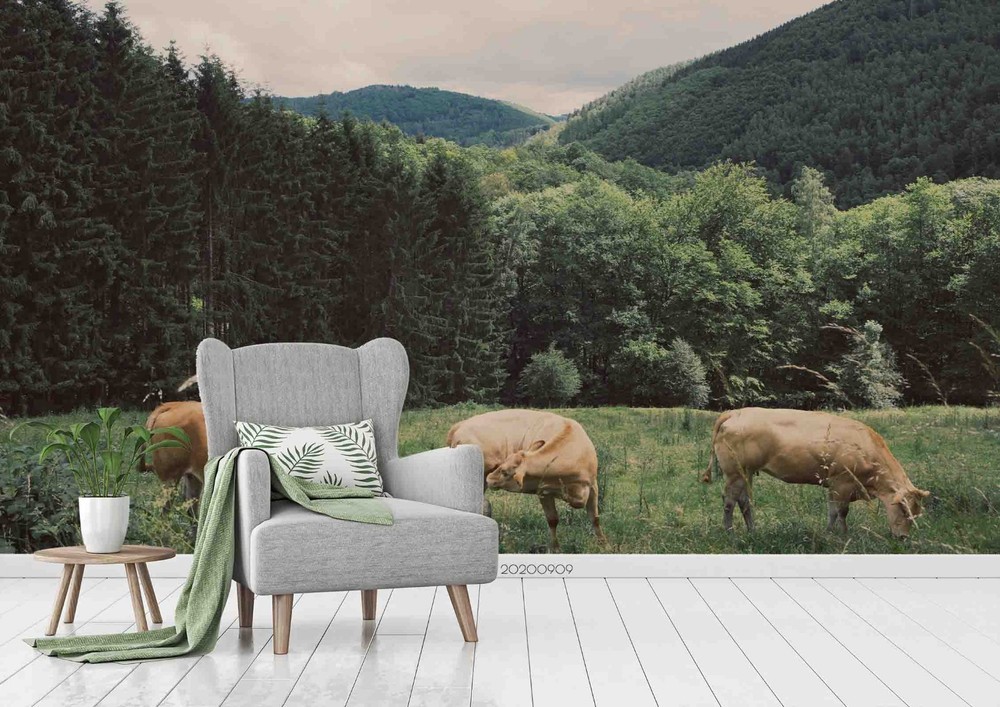 3D Forest Cow Landscape Wall Murals Wallpaper Murals Wall Sticker