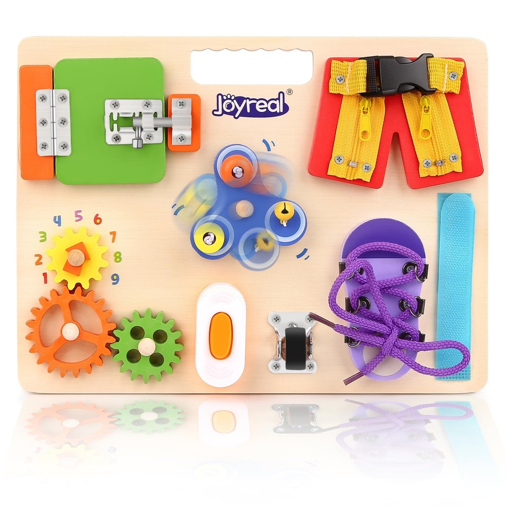 Joyreal Wooden Montessori Busy Board for Toddlers 11 Fine Sensory Activity Mo...