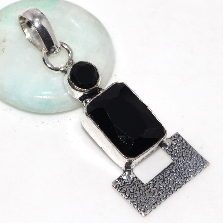 Black Onyx 925 Silver Plated Long Gemstone Handmade Pendant 2