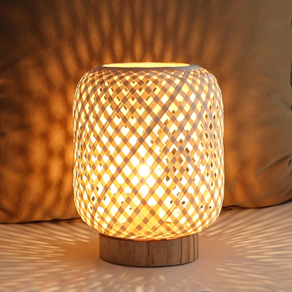 Rattan Lamp, Cordless Boho Lamp Battery Operated, Table Lamp with LED Bulb, Hand
