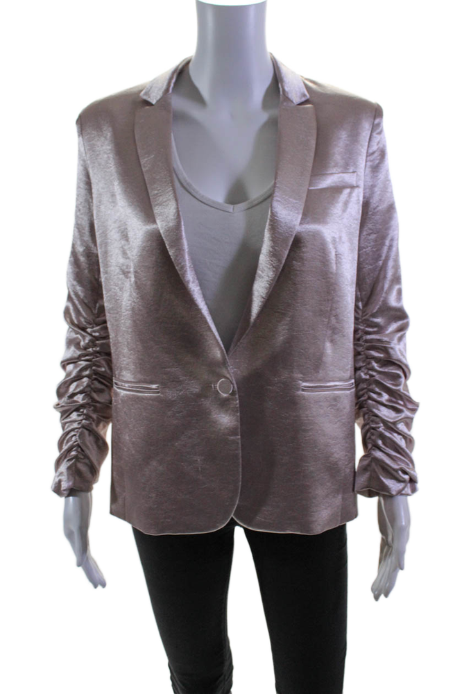 Generation Love Womens Metallic Pink One Button Ruched Long Sleeve Blazer Size M