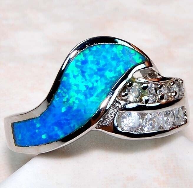 Elegant Australian Opal Inlay Topaz 925 Sterling Silver Ring Size 7 DT1