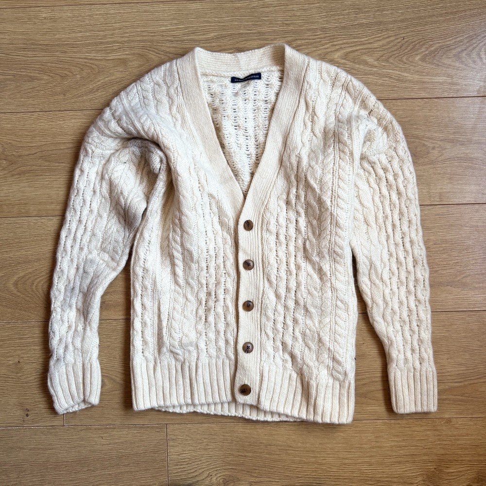 Vintage Beige Aran Jumper Cardigan Thick Wool Button Fisherman 90’s 80’s