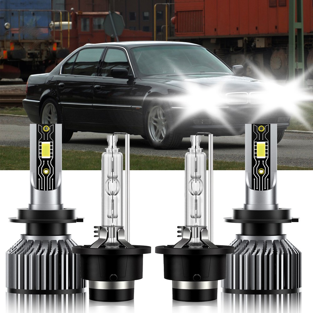 For BMW 750iL 1996-1998 4x LED HID Headlight Bulbs High Low Beam Kit H7+D2S