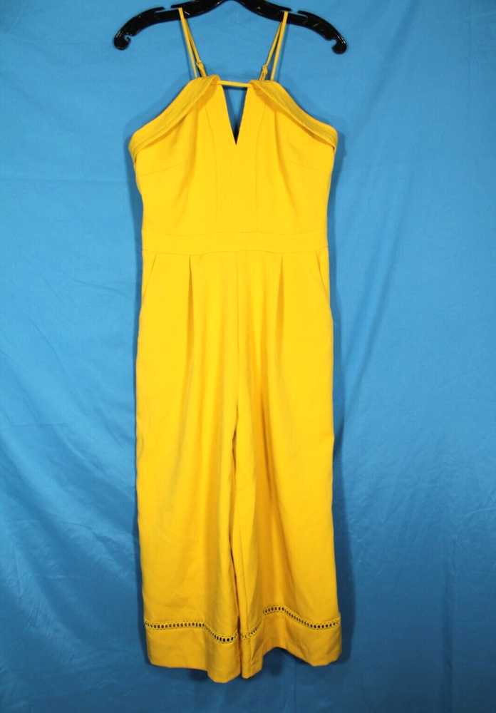 ADELYN RAE Anthropologie GOLDEN YELLOW Eyelet Crop Wide Leg ROMPER/JUMPSUIT Sz S