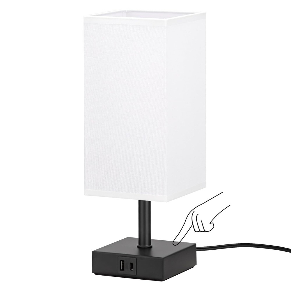 White 3-Way Touch Table Lamp with USB Ports for Desk or Nightstand Lighting