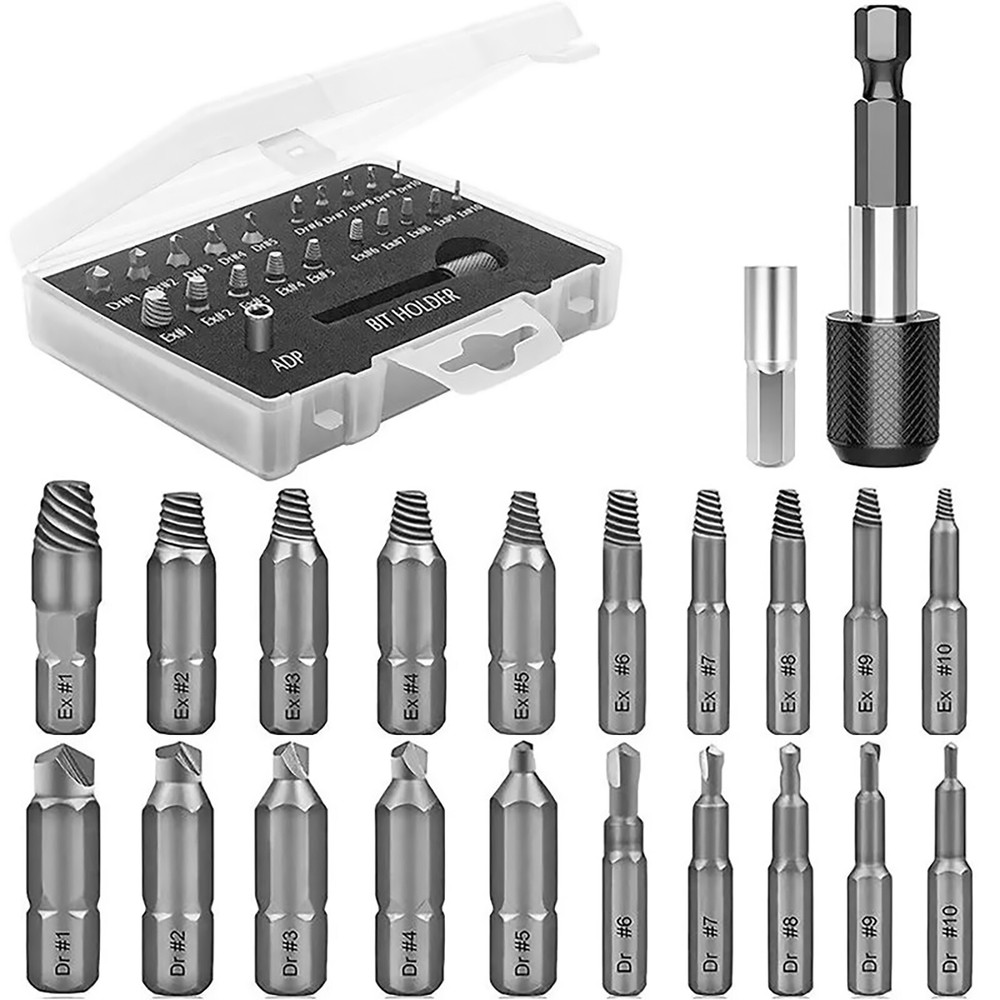 22-Piece Broken Screw Extractor Set for Damaged Bolts & Stripped Drill Bits