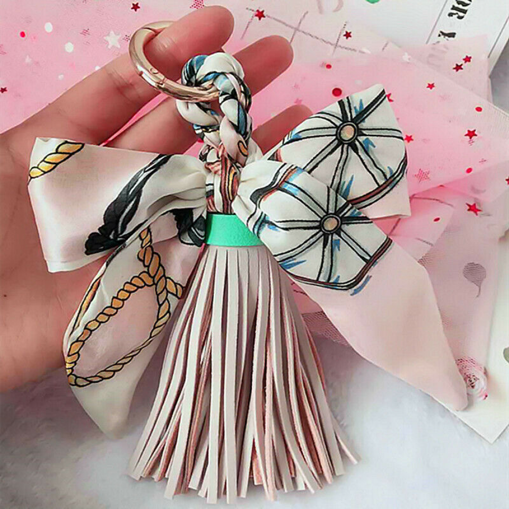 Women Metal Key Tassel Leather Bag Chain Keychain Pendant Ring Car Handbag Charm