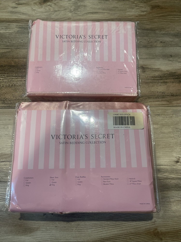 RARE Vintage Victoria’s Secret Satin Bedding King Sheet Set & Bedskirt Pink New