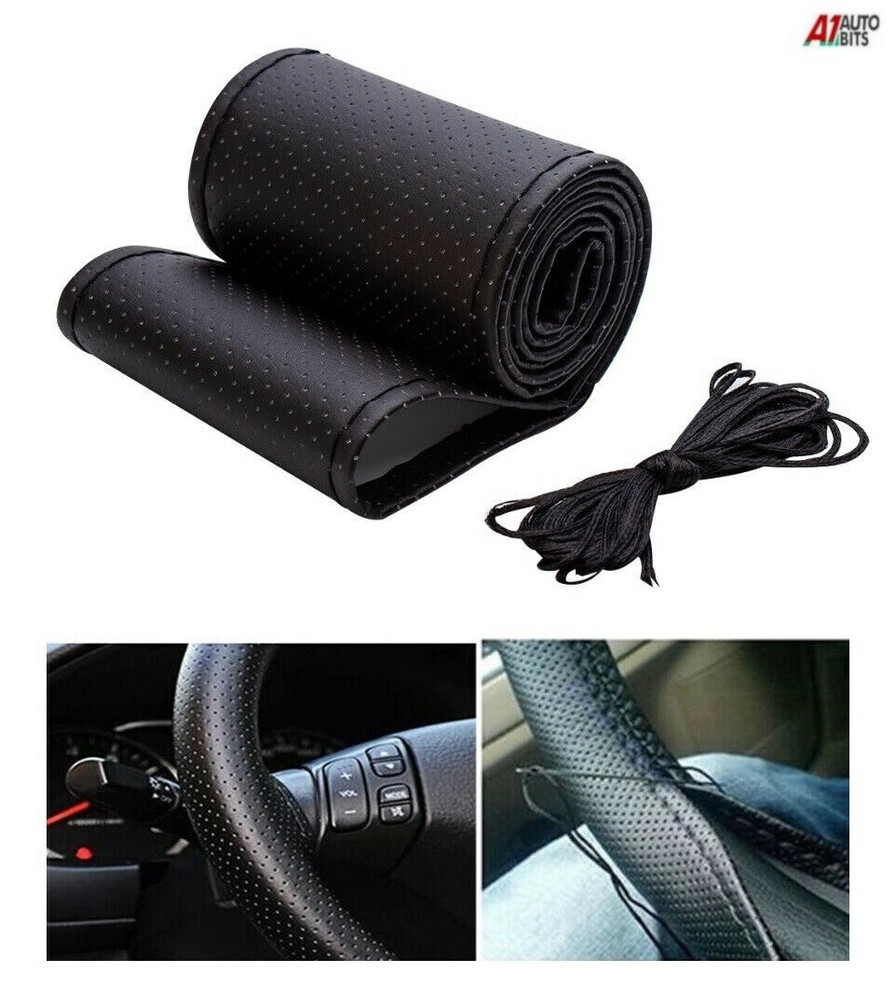 Universal Leather Look DIY Steering Wheel Cover with Needle for Auto Protection