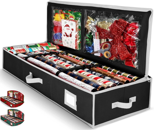 Christmas Wrapping Paper Storage Organizer 24-Slot Black  