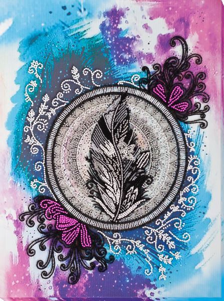 Bead embroidery kit Mandala feather needlework kit Art canvas beadwork pattern