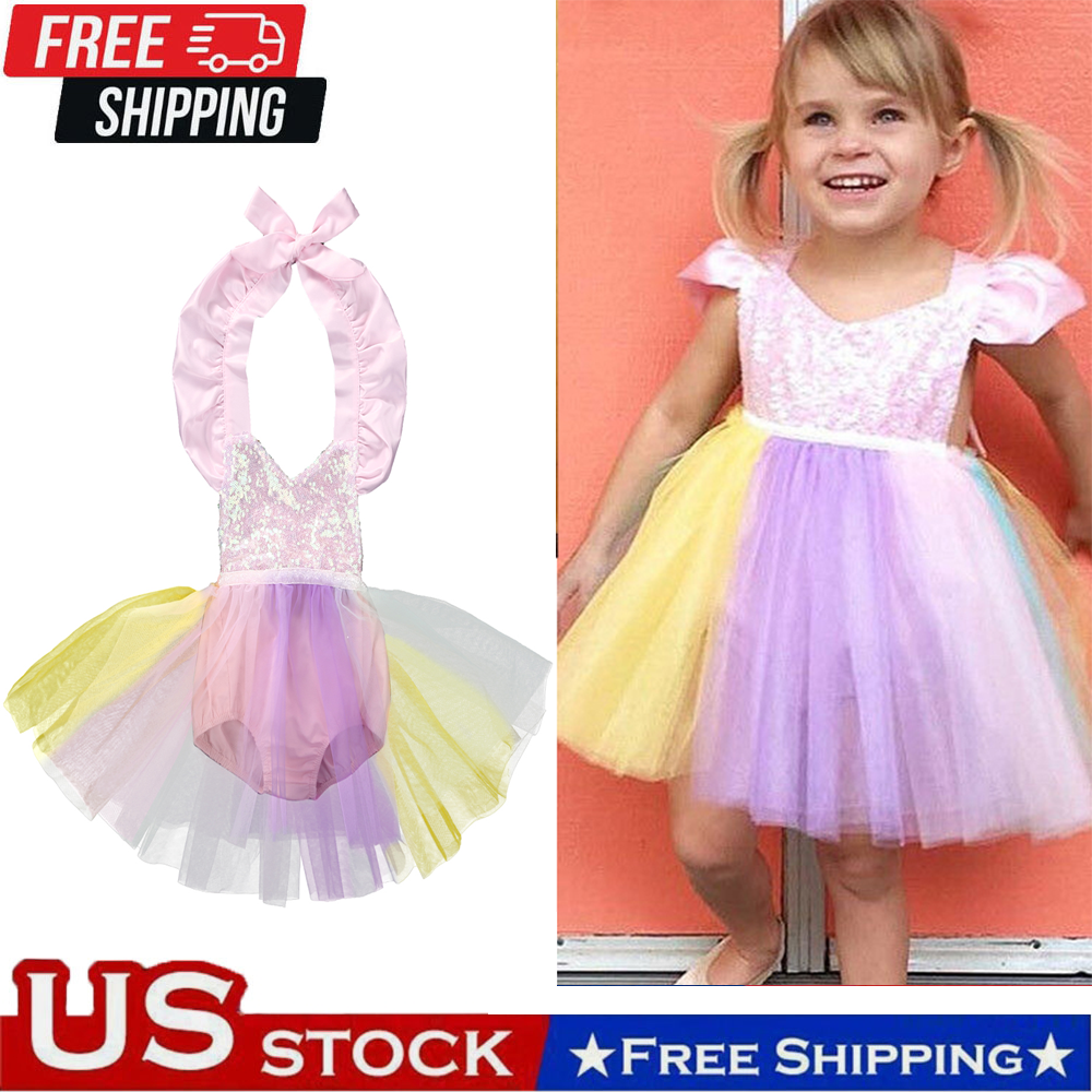 Infant Baby Girl sequined lace chiffon Dress Party Travel Performance costumes