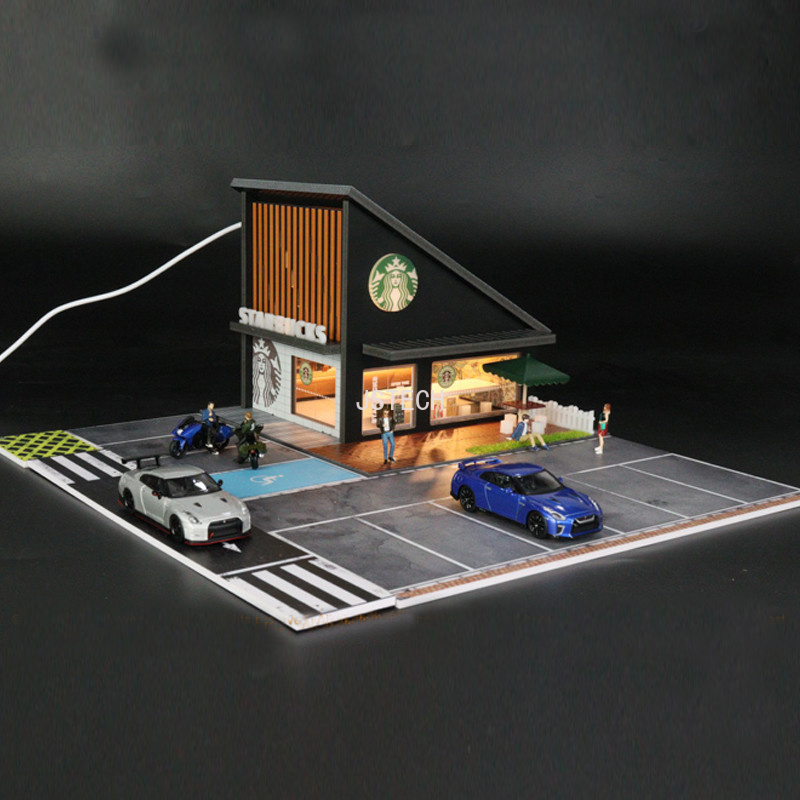 G-FANS Diorama 1:64 StarBucks LED Lighting Vehicle Parking Lot Display 2022 USA