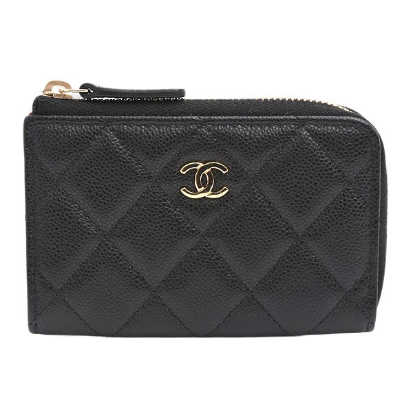 CHANEL Black L Type Mini Chain Wallet Coin Case Matrasse AP0221 122539