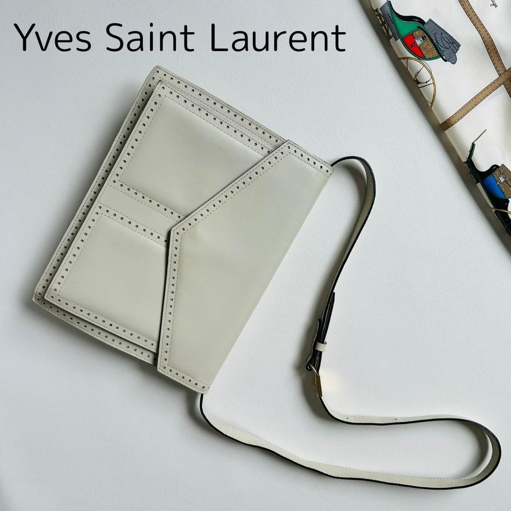 YSL Cassandra Leather Shoulder Bag in Beige Authentic F0508162
