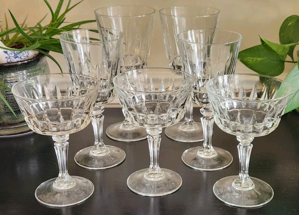 7-Piece CHANTELLE JG Durand Cristal d'Arques Wine Goblet Set - 3 Sherbet & 4 Goblets (8oz & 10oz)