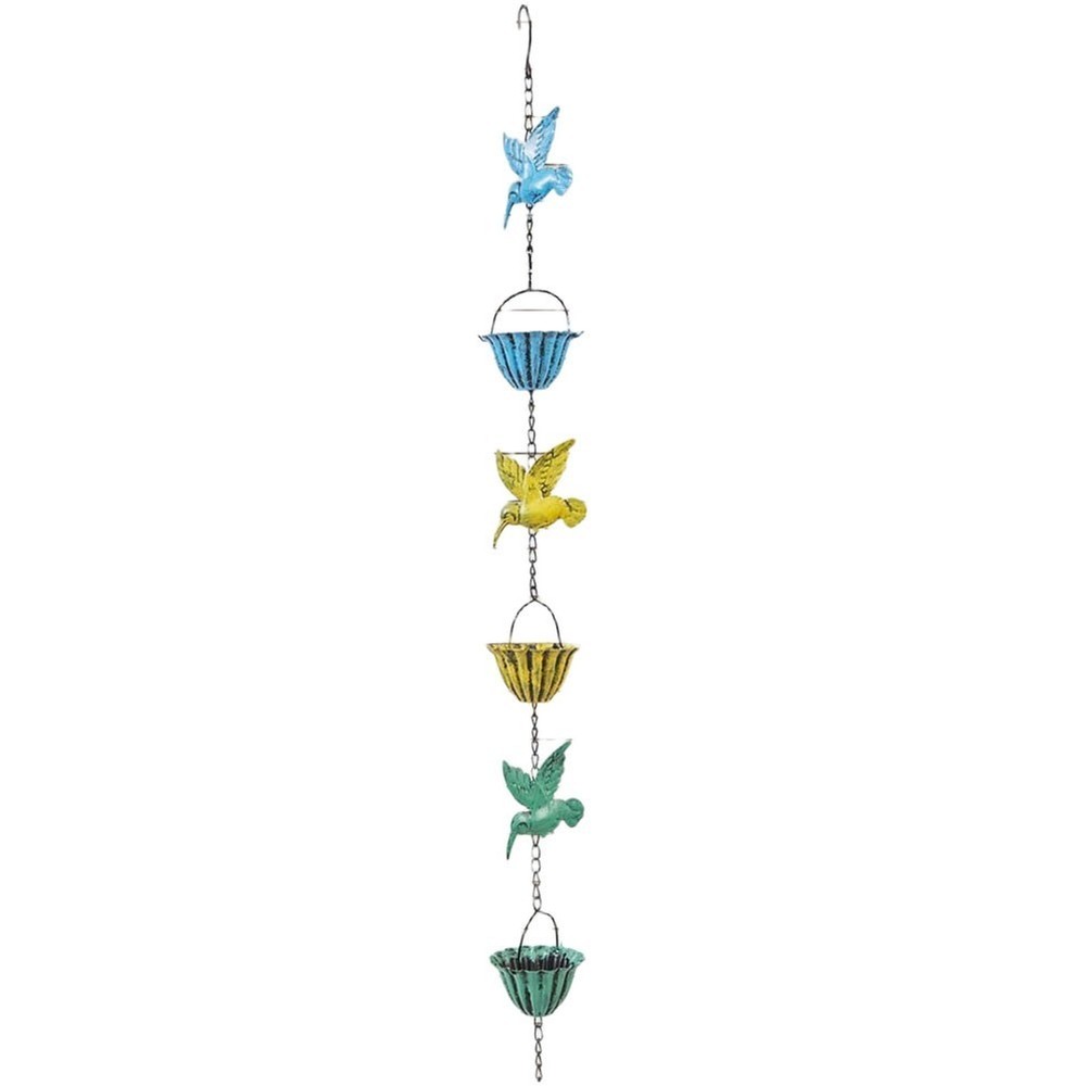 Outdoor 7 8ft Rain Chain with Hummingbird and Flower Cups for Home Exterior
