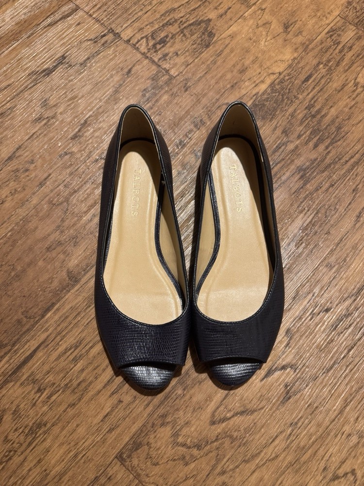 Talbots Open Tie Flats- Navy Blue/ Size 7W
