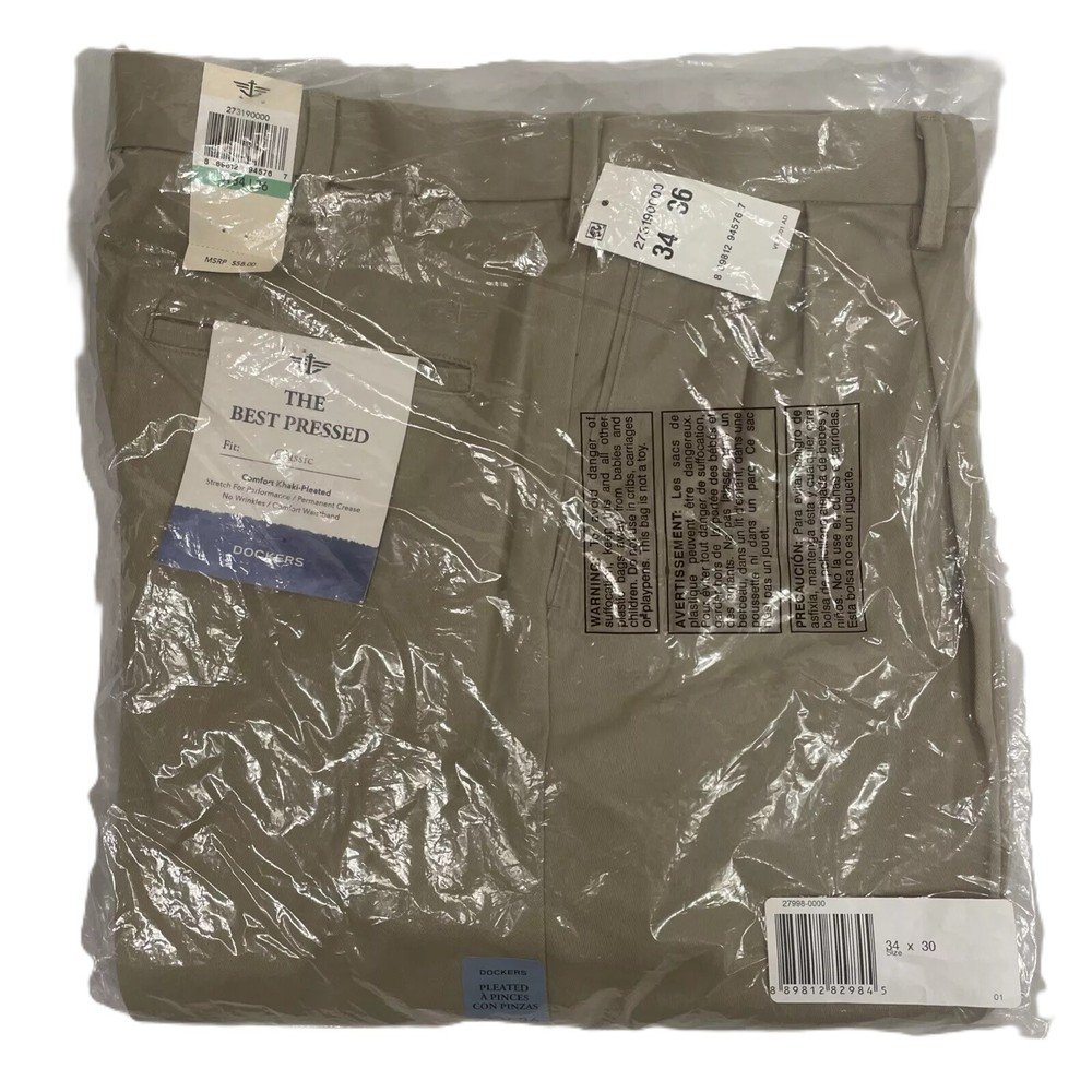 Levi Dockers パンツ 34x36 ベージュ クラシック フィット プリーツ 新品 NWT