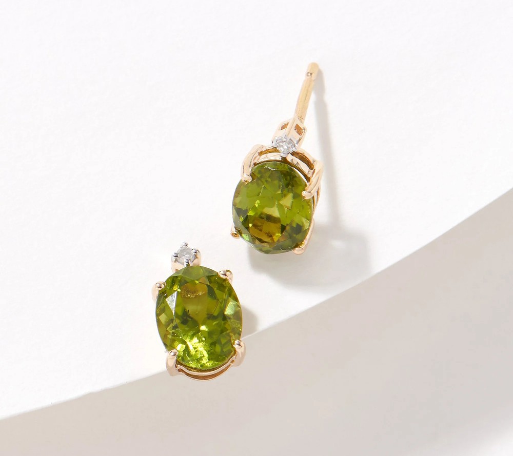 Vault Arizona Peridot and Diamond Stud Earrings, 14K Gold