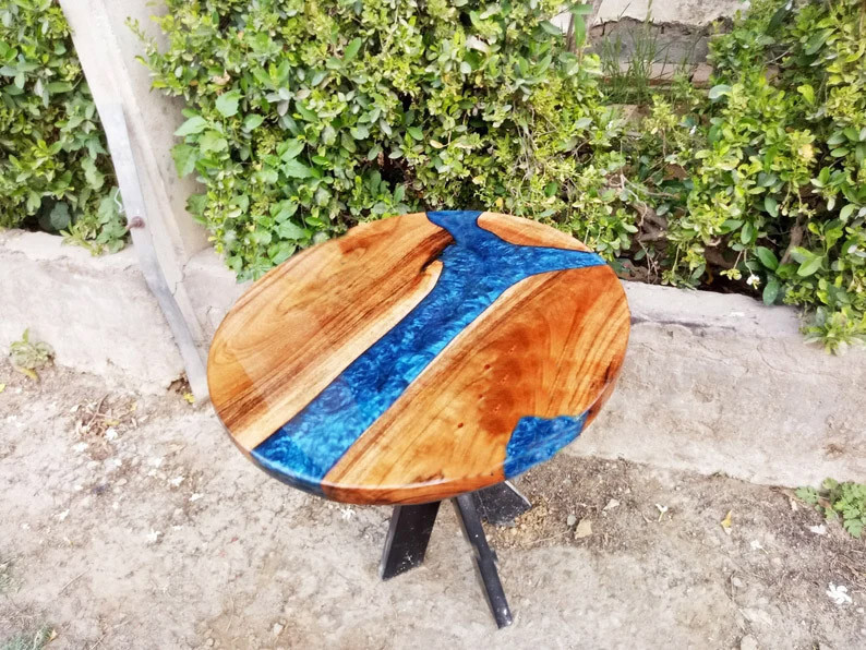 Blue epoxy river coffee table top for cyber monday sale furniture decor-image