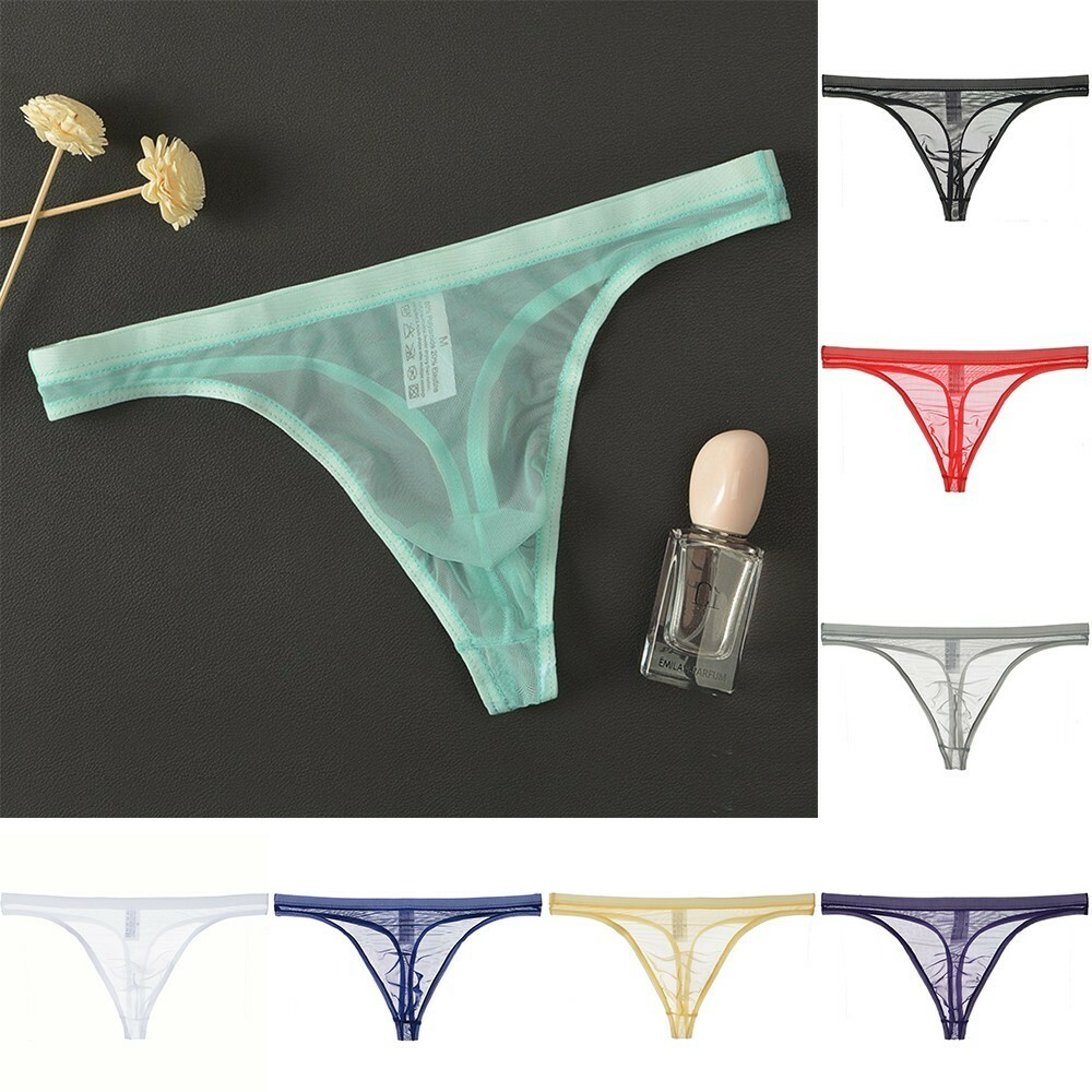 G-string Mens underwear T-back Perspective Pouch Breathable thong Underpants