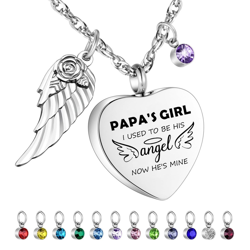 Heart Urn Necklace with 12 Birthstones for Ashes Keepsake Memorial Jewelry