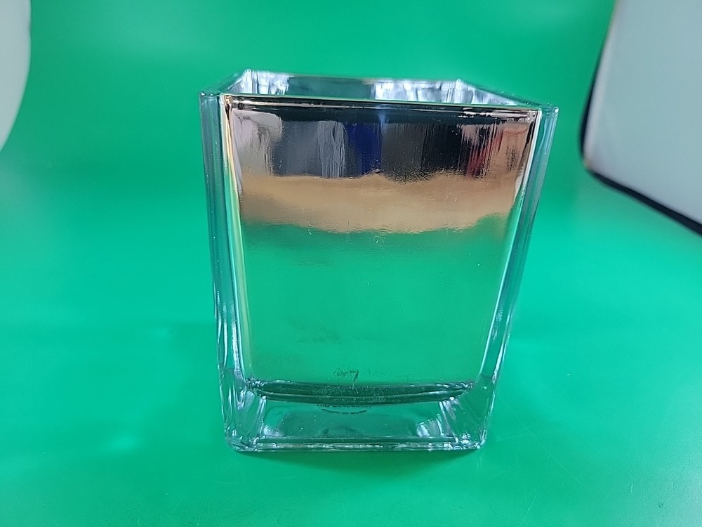 Vintage Silver Glass Mirrored Cube Vase 4 Inch Teleflora Gift