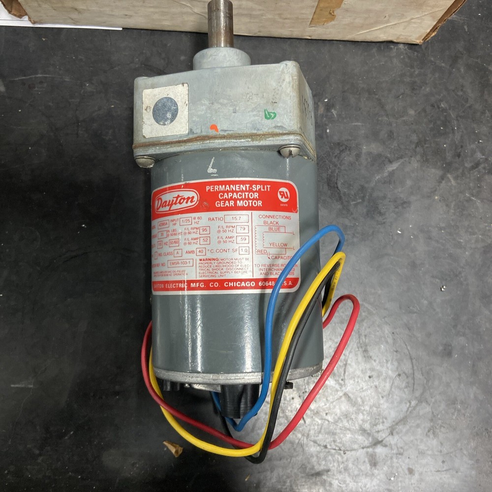 Dayton Permanent Split Capacitor Gear Motor 4Z065A 1/25 hp FOR PARTS OR REPAIR