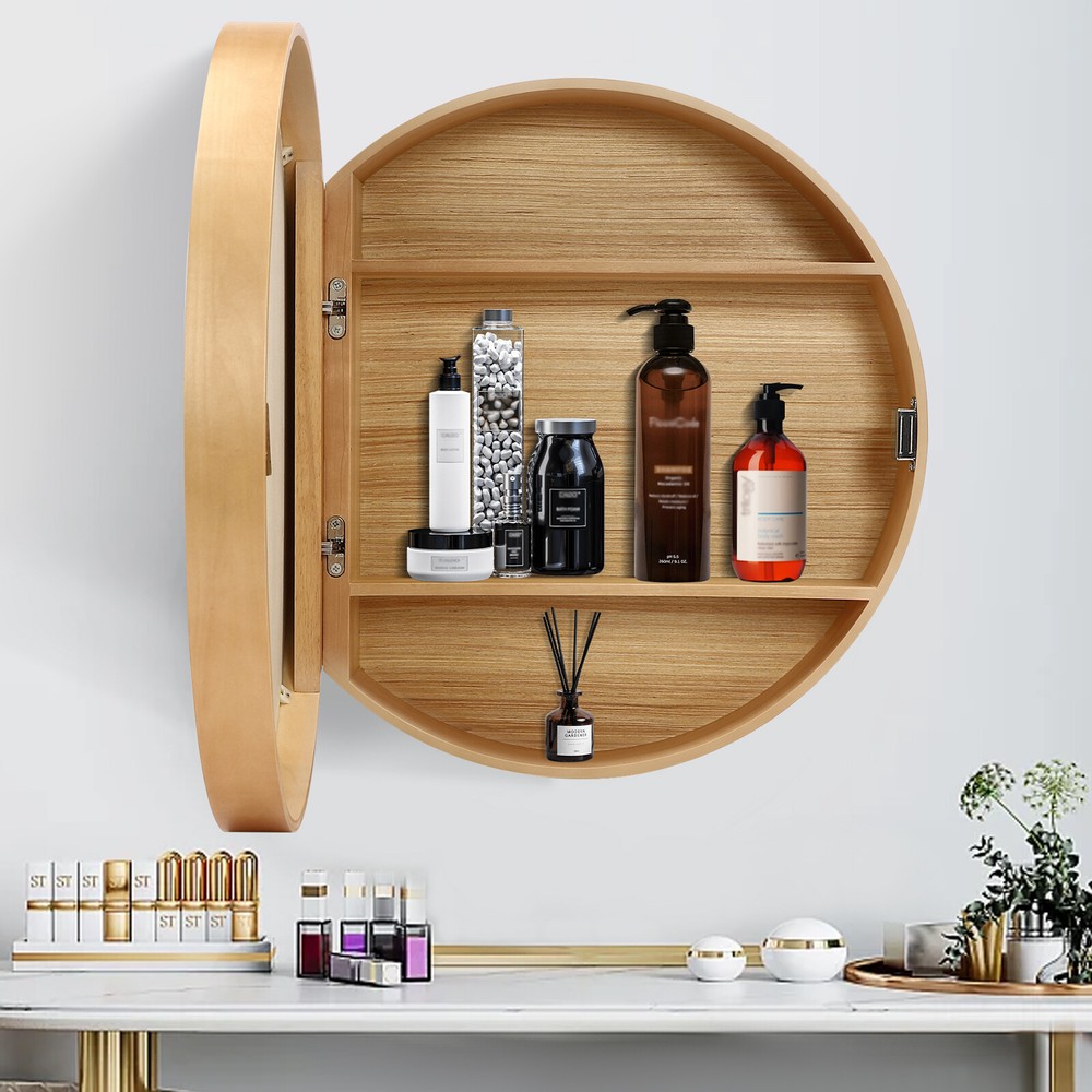 19.6 Inch Round Recessed Medicine Cabinet with Mirror and 2 Shelves