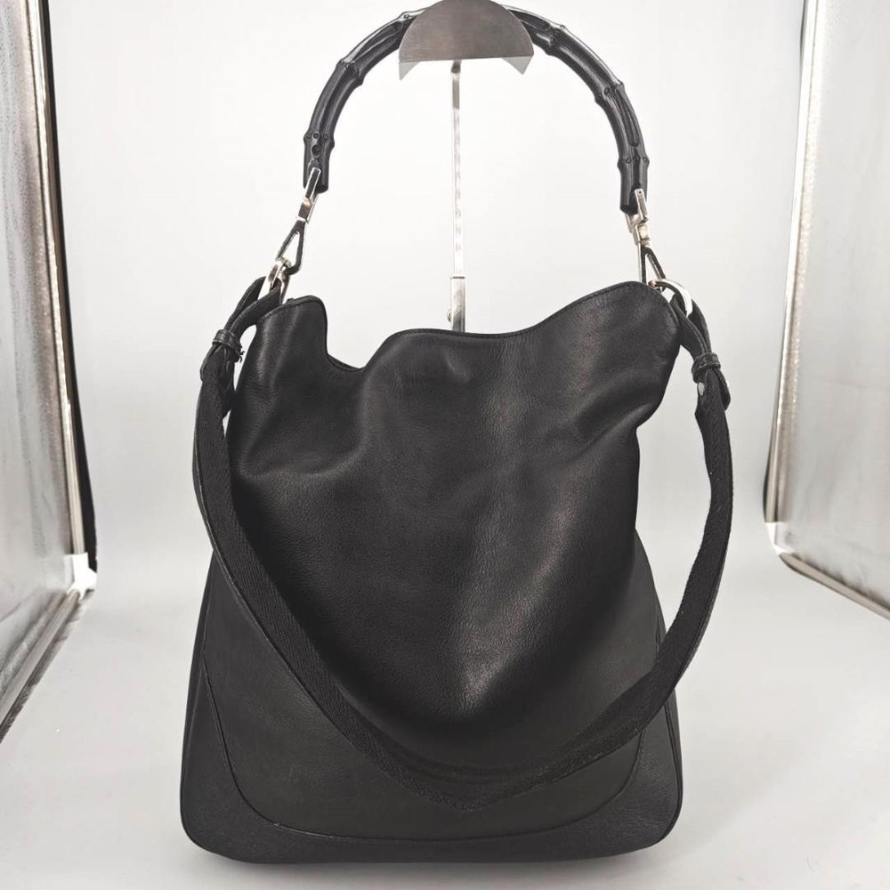 Gucci Bamboo Leather Shoulder Bag 2Way Handbag Authentic Preowned