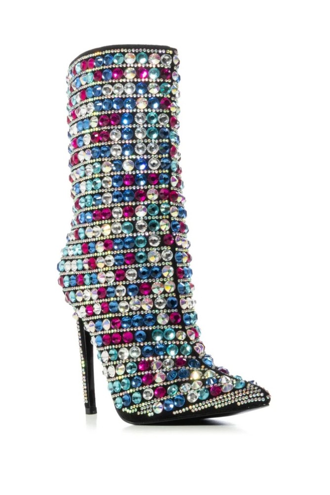 AZALEA WANG Kensley Multi Crystal Embellished Stiletto Heel Bootie NWB SZ 6