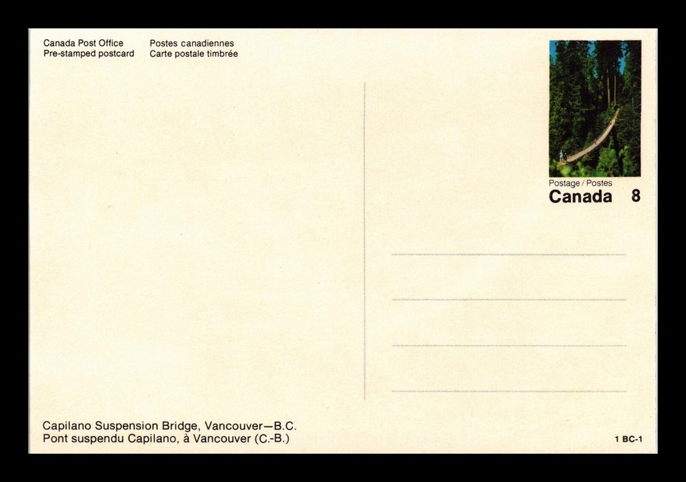 DR JIM STAMPS CANADA PRE STAMPED CONTINENTAL CARD CAPILANO SUSPENSION BRIDGE