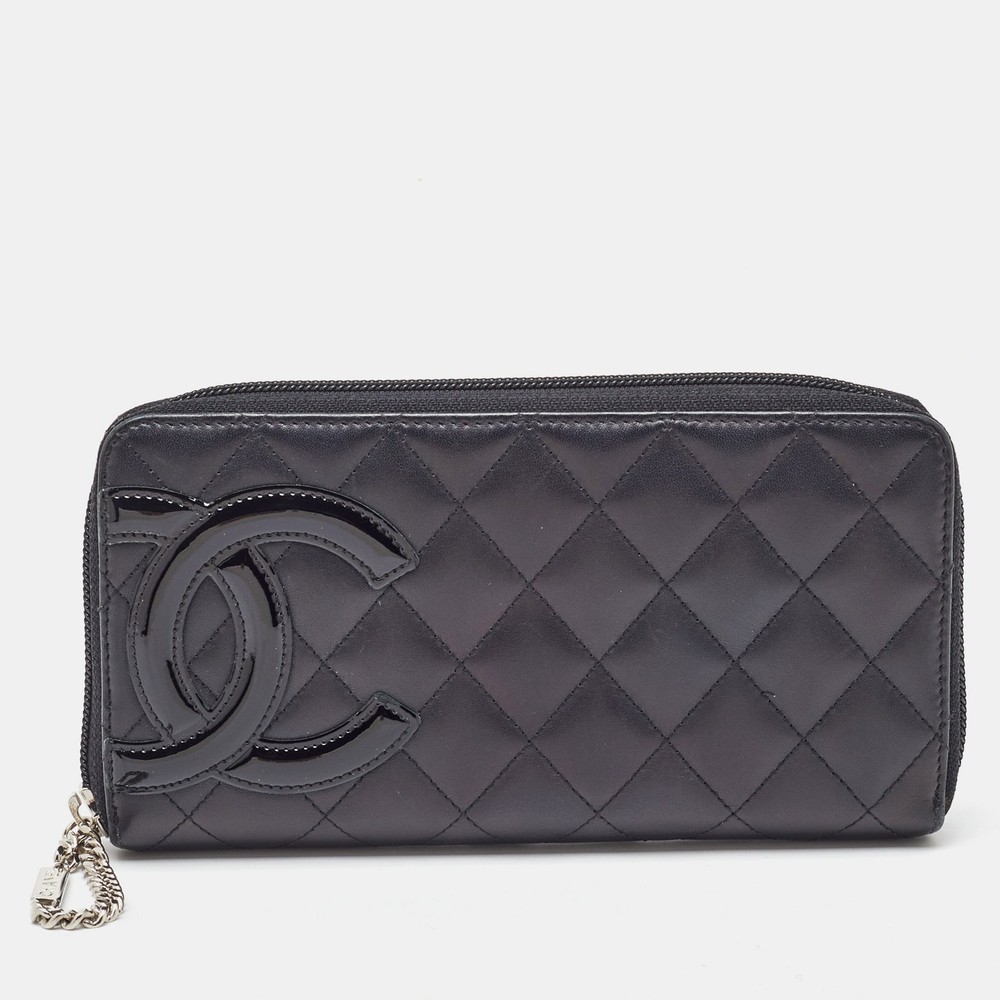 Chanel Black Quilted Leather CC Cambon Zip Around Organizer Wallet