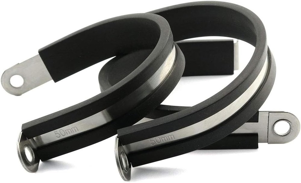 HJ Garden 6pcs 2 inch(50mm) Rubber Cushioned Cable Clamp 304 Black,metallic