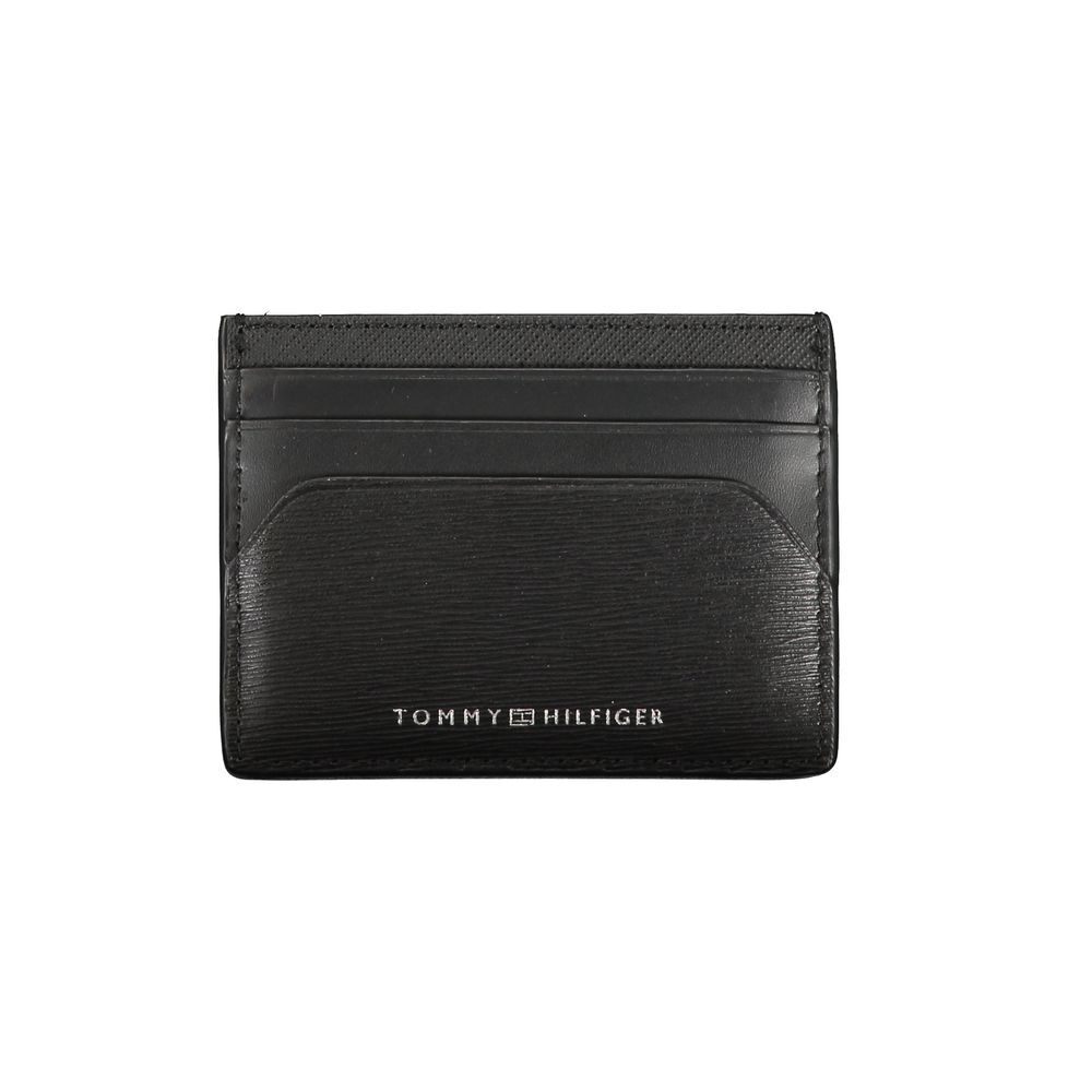 Tommy Hilfiger Mens Black Genuine Leather Slim Bifold Wallet