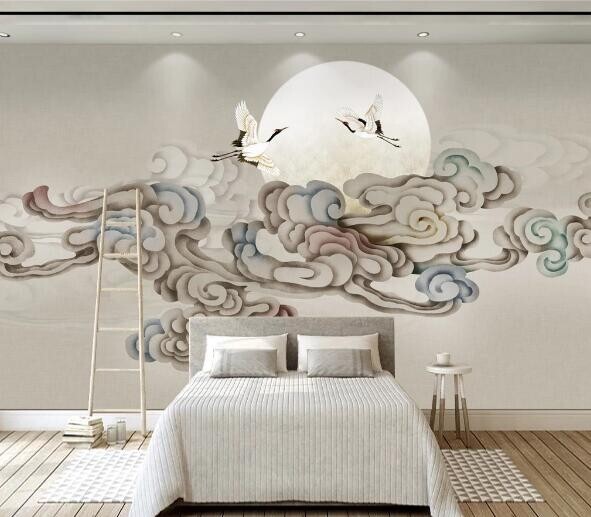 3D Art Clouds Crane ZHUA30830 Wallpaper Wall Murals Removable Self-adhesive Ann