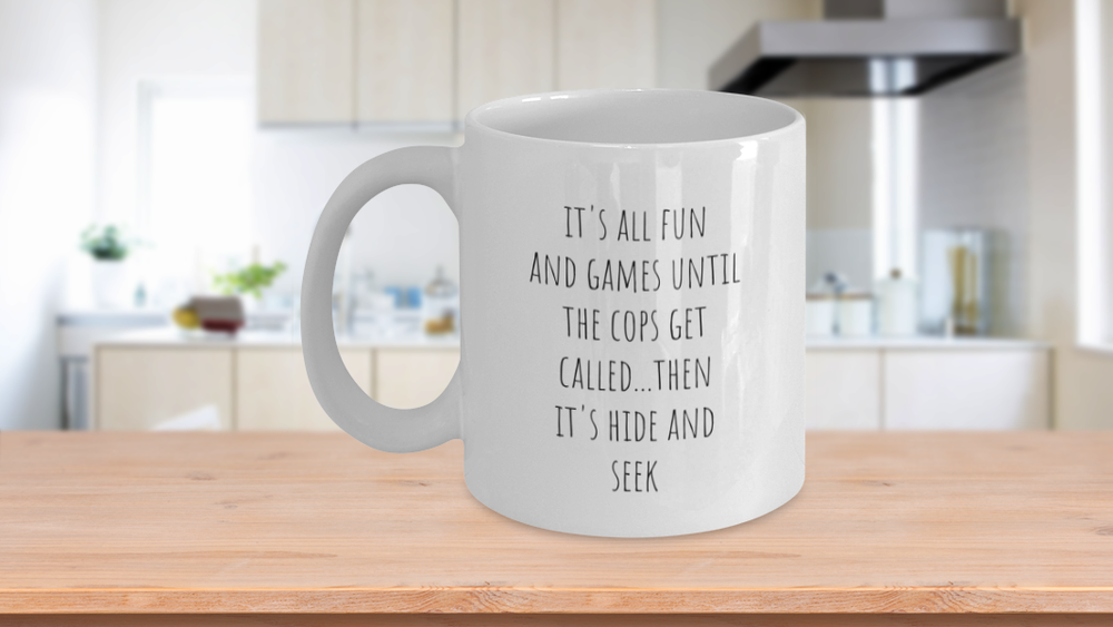 Fun Cops Hide & Seek Design Coffee Mug - Perfect Gift for Game Lovers & Coffee Enthusiasts!
