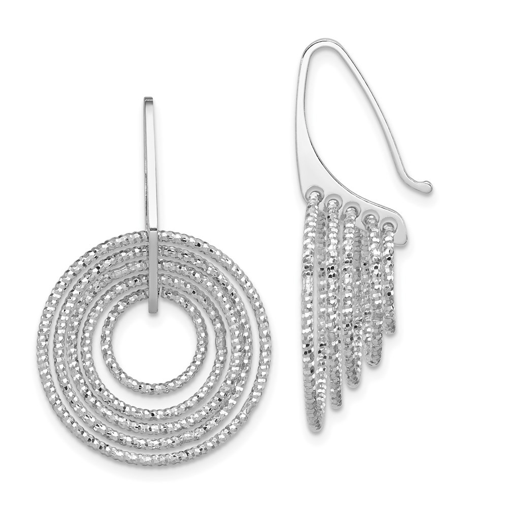 Sterling Silver Rhodium-plated Diamond-cut Circles Drop & Dangle Earrings 3.41gm