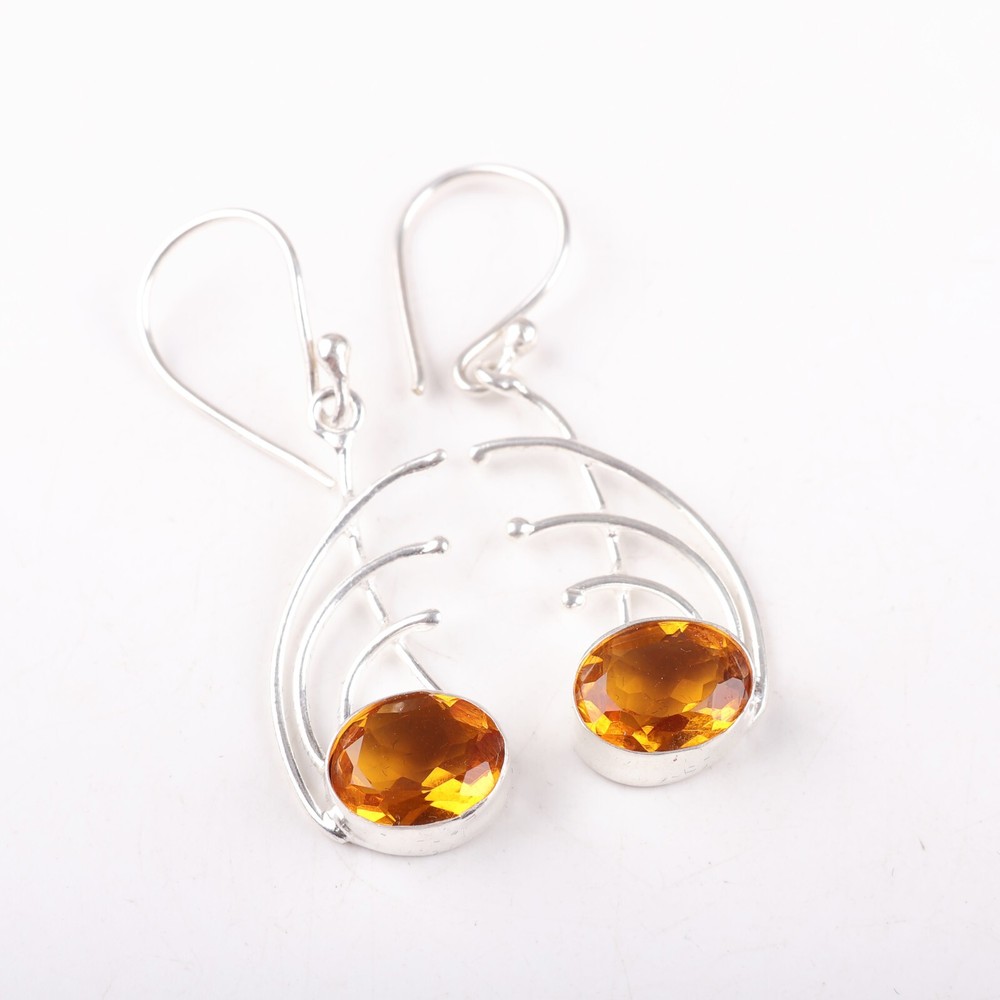 Stylish 925 Sterling Silver Citrine Drop Earrings for Women Gift