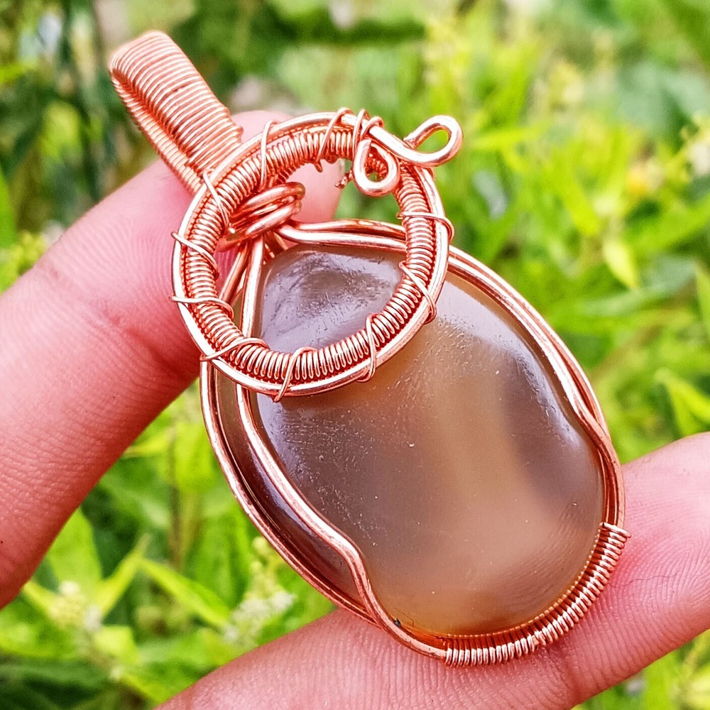 Christmas Sale Banded Onyx Gemstone Copper Wire Wrap Fancy 1 PC Handmade Pendant-image