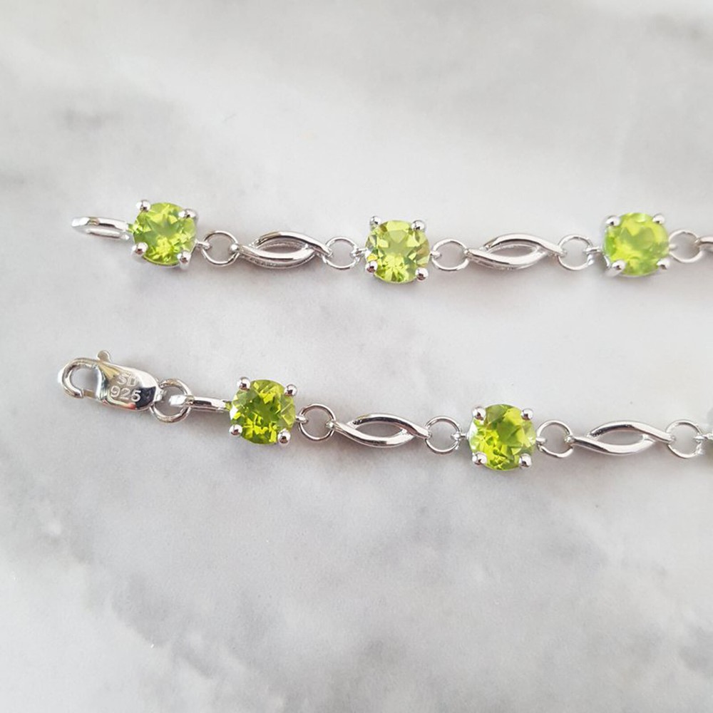 1.20ct Round Peridot Tennis Bracelet in Sterling Silver for Women & Girls